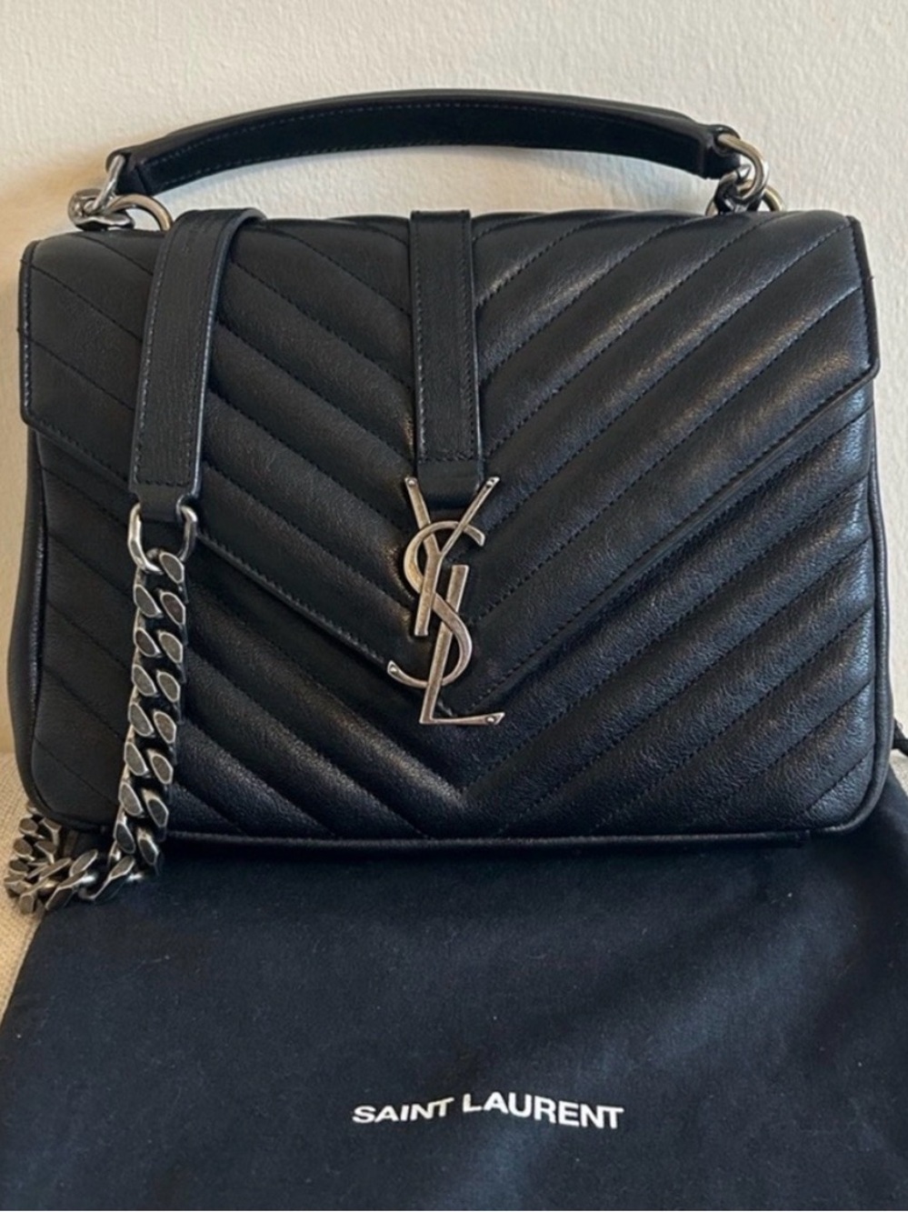 Saint Laurent Black Quilted Leather Satchel - Elegant Chain Strap